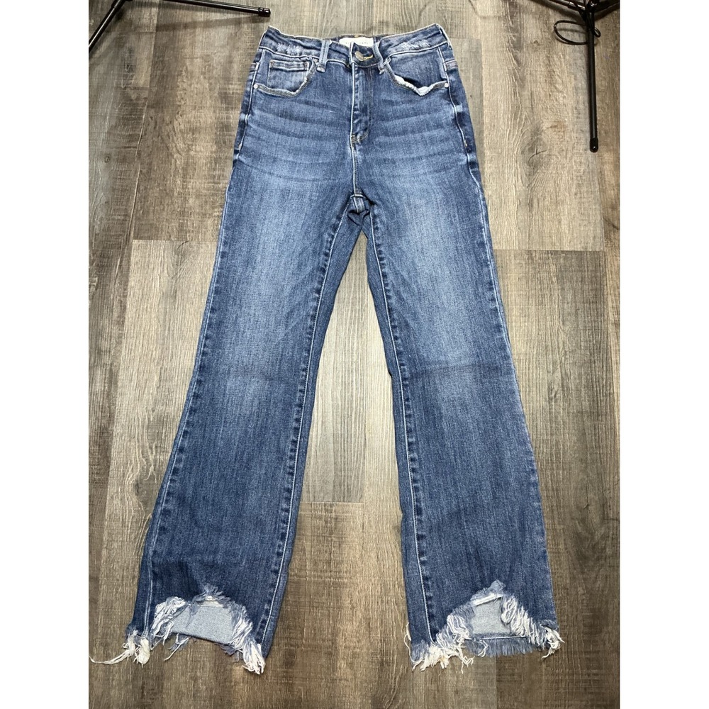 Risen Jeans High Rise Distressed Frayed Hem Flare Denim RDP5599 Size 1/25